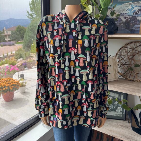 Mushroom Loving Retro Hoodie by L.A. Soul, Women's Large, Knit Fleece, Whimsy - Picture 1 of 16